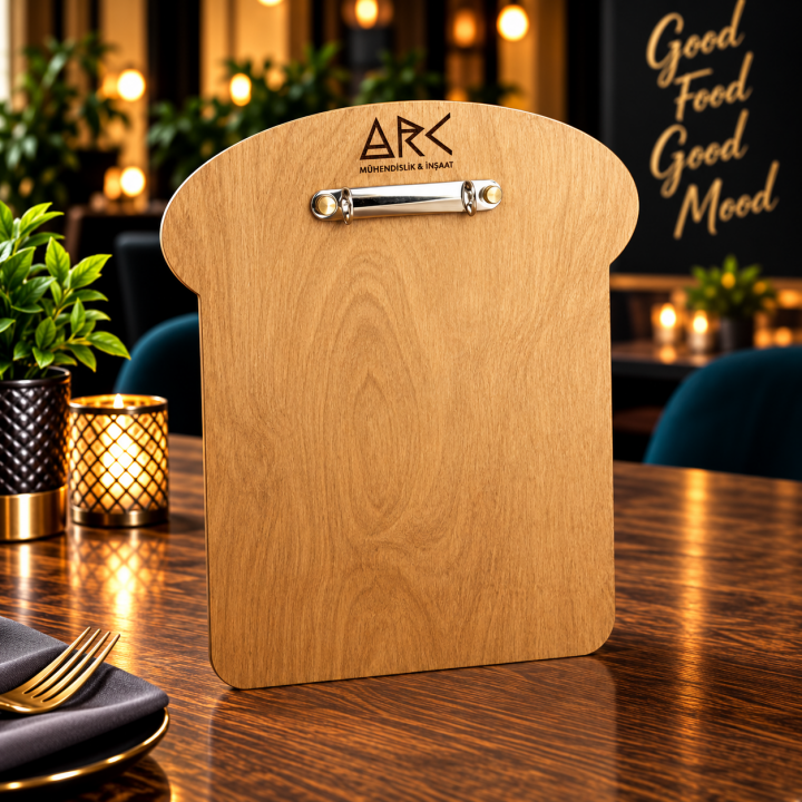 Metal Klipsli Ahşap Kapaklı Logo Baskılı Restoran Menü